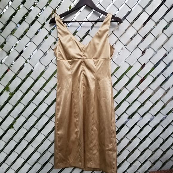 Smart Set shiny silky gold sleeveless zip up midi mini dress 7 - Picture 5 of 9